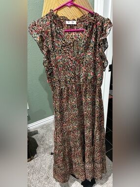 BB Dakota Floral Dress in Pink, Green & Orange Print